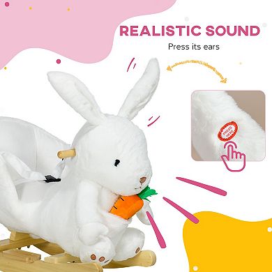 Baby Rocking Horse, Rabbit Shaped Plush Animal Rocker W/ Sound