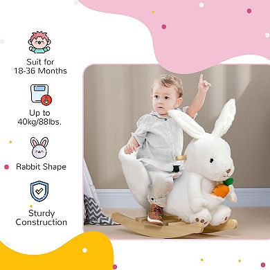 Baby Rocking Horse, Rabbit Shaped Plush Animal Rocker W/ Sound