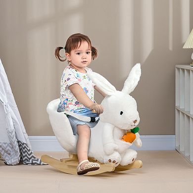 Baby Rocking Horse, Rabbit Shaped Plush Animal Rocker W/ Sound