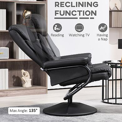 Homcom Recliner Chair W/ Ottoman Swivel Reclining Chair Faux Leather Black