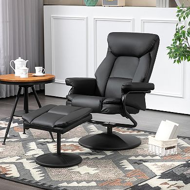 Homcom Recliner Chair W/ Ottoman Swivel Reclining Chair Faux Leather Black