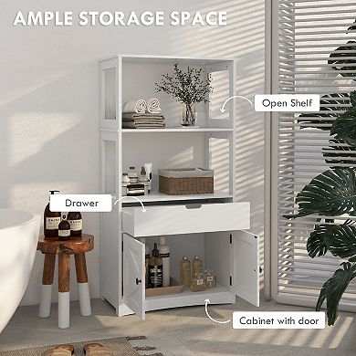Kleankin Bathroom Cabinet Linen Cabinet With Doors And Shelves, White