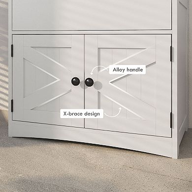 Kleankin Bathroom Cabinet Linen Cabinet With Doors And Shelves, White