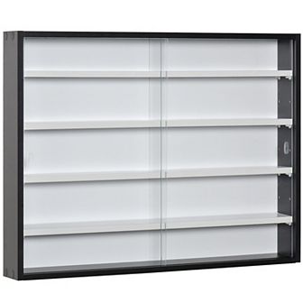 5 tier Display Cabinet Case W/ 2 Glass Doors Adjustable Shelves, Black,white