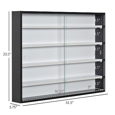 5-tier Display Cabinet Case W/ 2 Glass Doors Adjustable Shelves, Black,white