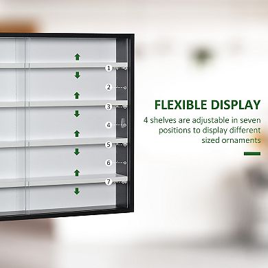 5-tier Display Cabinet Case W/ 2 Glass Doors Adjustable Shelves, Black,white