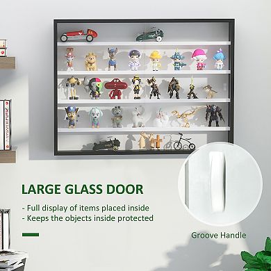 5-tier Display Cabinet Case W/ 2 Glass Doors Adjustable Shelves, Black,white