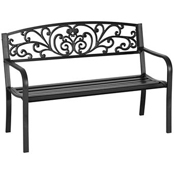 Patio Park Garden Bench Porch Path Chair Outdoor Lawn Garden Black 2 Seat