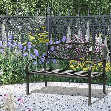Patio Park Garden Bench Porch Path Chair Outdoor Lawn Garden Black 2 Seat