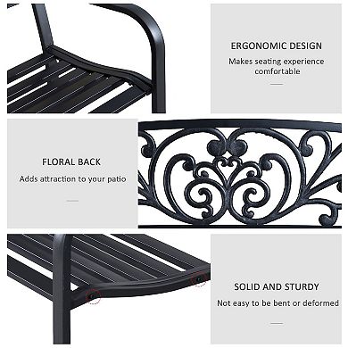 Patio Park Garden Bench Porch Path Chair Outdoor Lawn Garden Black 2 Seat