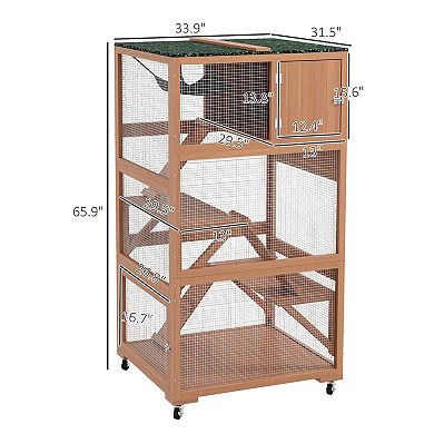 Catio Outdoor Cat Enclosure House On Wheels With Hammock, Orange