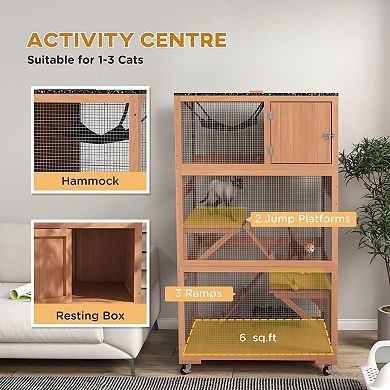Catio Outdoor Cat Enclosure House On Wheels With Hammock, Orange