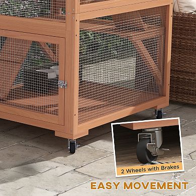 PawHut Catio, Outdoor Cat Enclosure House on Wheels with Hammock,