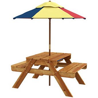 Outsunny 3 in 1 Kids Sand And Water Activity Table W/ Foldable Umbrella