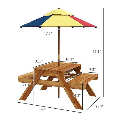 Outsunny 3 In 1 Kids Sand And Water Activity Table W/ Foldable Umbrella