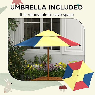 Outsunny 3 In 1 Kids Sand And Water Activity Table W/ Foldable Umbrella