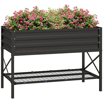 Outsunny Galvanized Raised Garden Bed With Legs And Storage Shelf, Cream