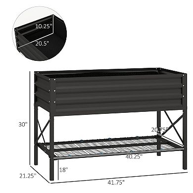 Outsunny Galvanized Raised Garden Bed With Legs And Storage Shelf, Cream