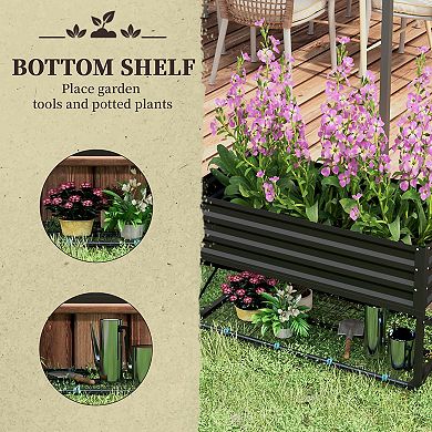 Outsunny Galvanized Raised Garden Bed with Legs and Storage Shelf
