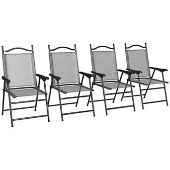 Outsunny Set of 4 Folding Patio Chairs with Armrest, Mesh Fabric