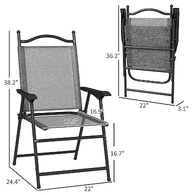 Outsunny Set of 4 Folding Patio Chairs with Armrest, Mesh Fabric