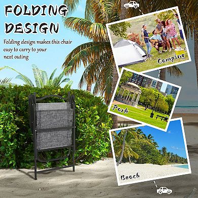 Outsunny Set of 4 Folding Patio Chairs with Armrest, Mesh Fabric