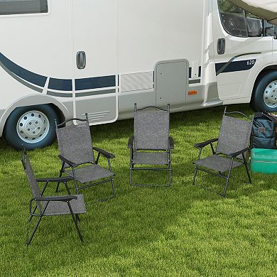 Outsunny Set of 4 Folding Patio Chairs with Armrest, Mesh Fabric