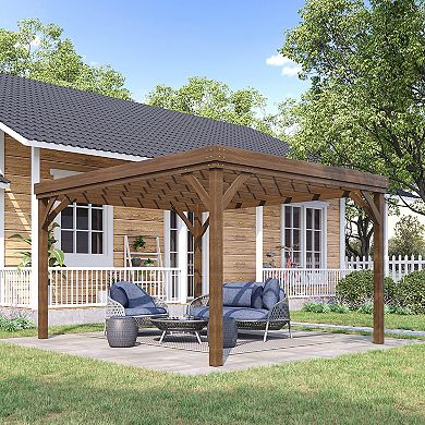 10' X 12' Outdoor Wood Pergola Gazebo With Stable Structure, Brown