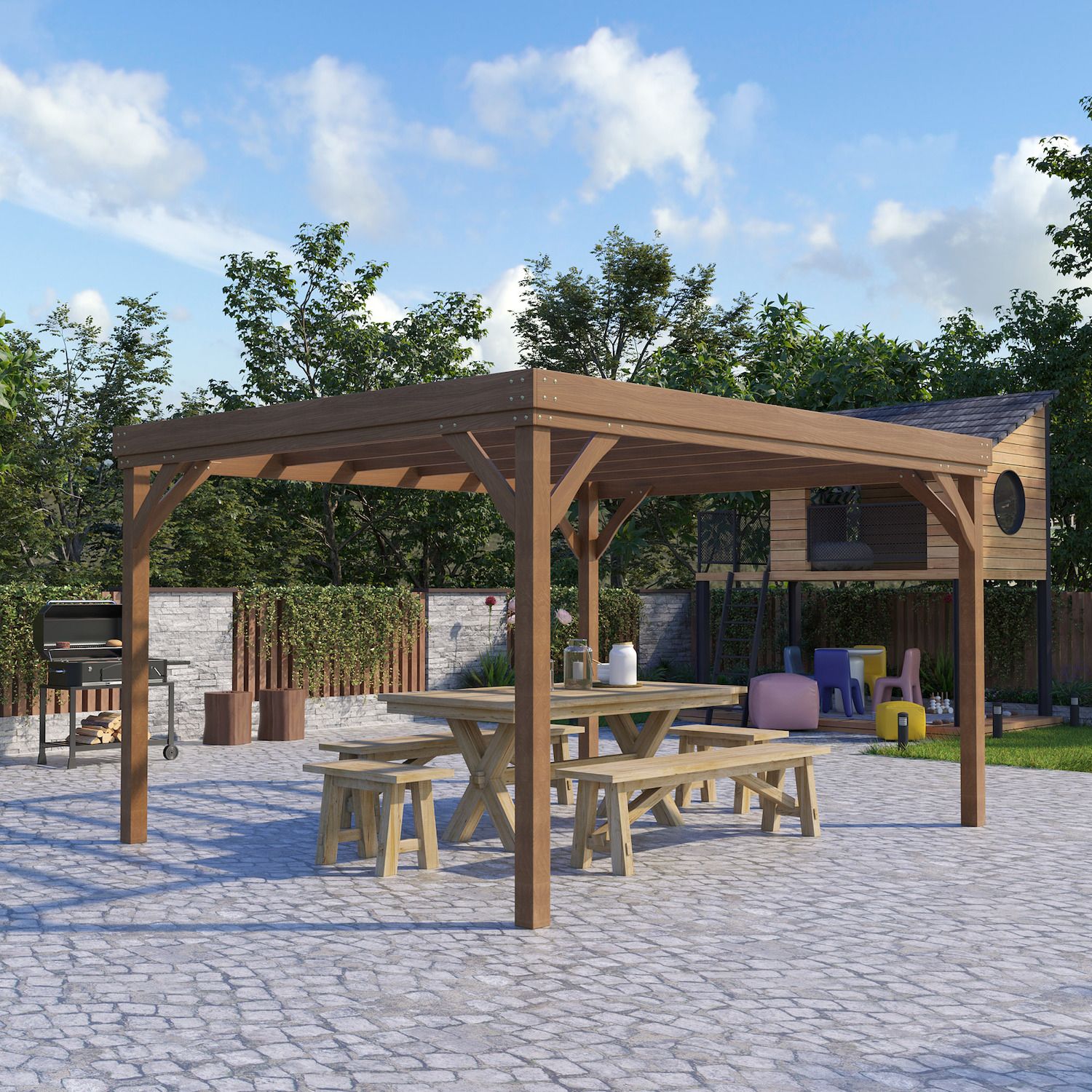 12' X 10' Wood Pergola, Outdoor Gazebo Grape Trellis With Stable Structure For Garden, Patio, Backyard, Deck