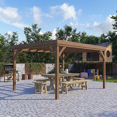 10' X 12' Outdoor Wood Pergola Gazebo With Stable Structure, Brown