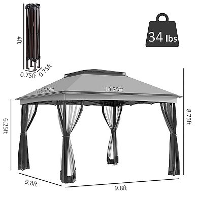 11'x11' Outdoor 2-tier Pop Up Gazebo Portable Party Tent W/ Netting, Light Gray
