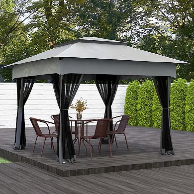 11'x11' Outdoor 2-tier Pop Up Gazebo Portable Party Tent W/ Netting, Light Gray