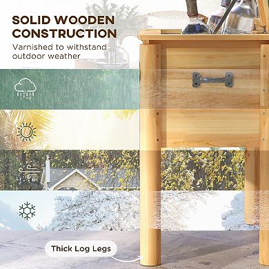 Outsunny Wooden Patio Cooler 54qt. Outdoor Beverage Cooler, Natural