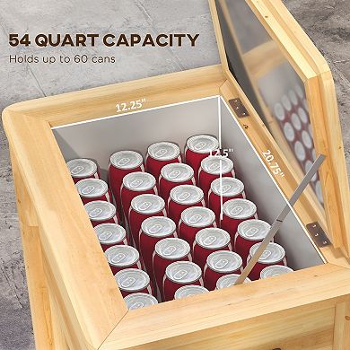 Outsunny Wooden Patio Cooler 54qt. Outdoor Beverage Cooler, Natural
