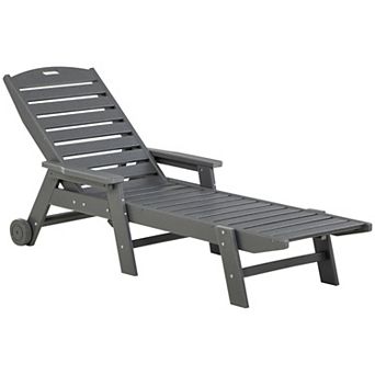 Outsunny Outdoor Chaise Lounge Chair Recliner W/ Wheel Adjustable Back Gray