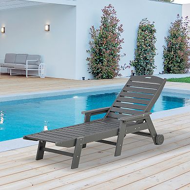 Outsunny Outdoor Chaise Lounge Chair Recliner W/ Wheel Adjustable Back Gray