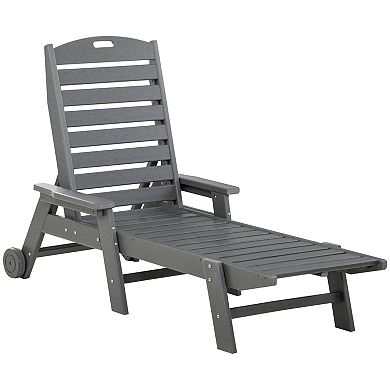 Outsunny Outdoor Chaise Lounge Chair Recliner W/ Wheel Adjustable Back Gray