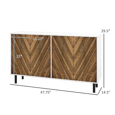 Homcom Sideboard Buffet Cabinet With Chevron Doors Pine Wood Legs Brown