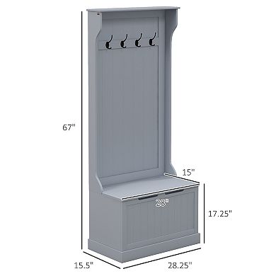 Hall Tree With Storage Cabinet Seat Coat Hanger Sturdy Simple White