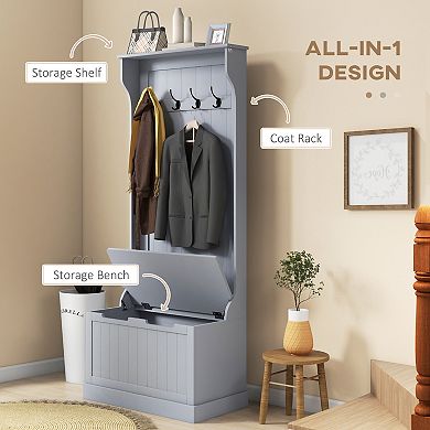 Hall Tree With Storage Cabinet Seat Coat Hanger Sturdy Simple White