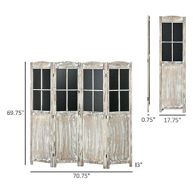 Homcom 4 Panel Room Divider Farmhouse Style Folding Privacy Screen, Natural