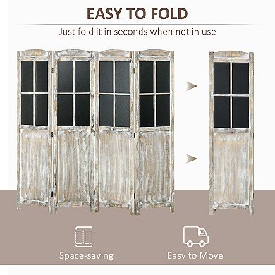 Homcom 4 Panel Room Divider Farmhouse Style Folding Privacy Screen, Natural
