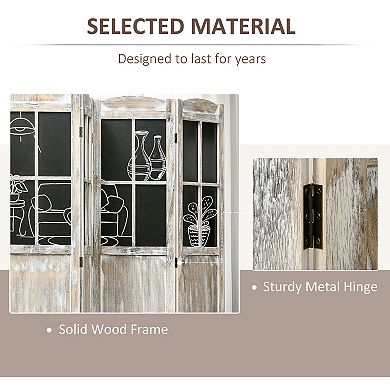 Homcom 4 Panel Room Divider Farmhouse Style Folding Privacy Screen, Natural