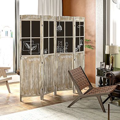 Homcom 4 Panel Room Divider Farmhouse Style Folding Privacy Screen, Natural