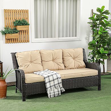 Outsunny 3-Seater Outdoor Sofa w/ 4inch Thick Cushions, Outdoor Couch