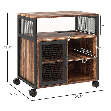 Vinsetto Mobile Printer Stand With Socket & Usb Ports, Rustic Brown