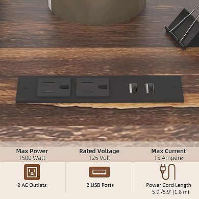 Vinsetto Mobile Printer Stand With Socket & Usb Ports, Rustic Brown