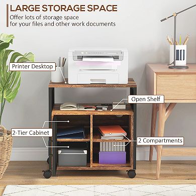 Vinsetto Mobile Printer Stand With Socket & Usb Ports, Rustic Brown