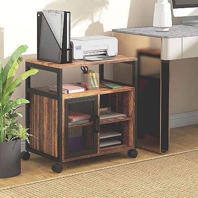 Vinsetto Mobile Printer Stand With Socket & Usb Ports, Rustic Brown