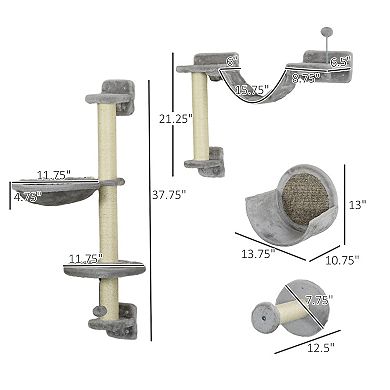 5pcs Cat Wall Shelves With Hammock, Perches, Ladder, Scratching Post